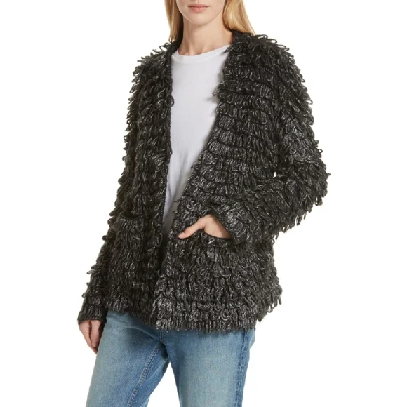 The Great. Short Monster Cardigan Loop Knot in Metallic Charcoal - Picture 10 of 10